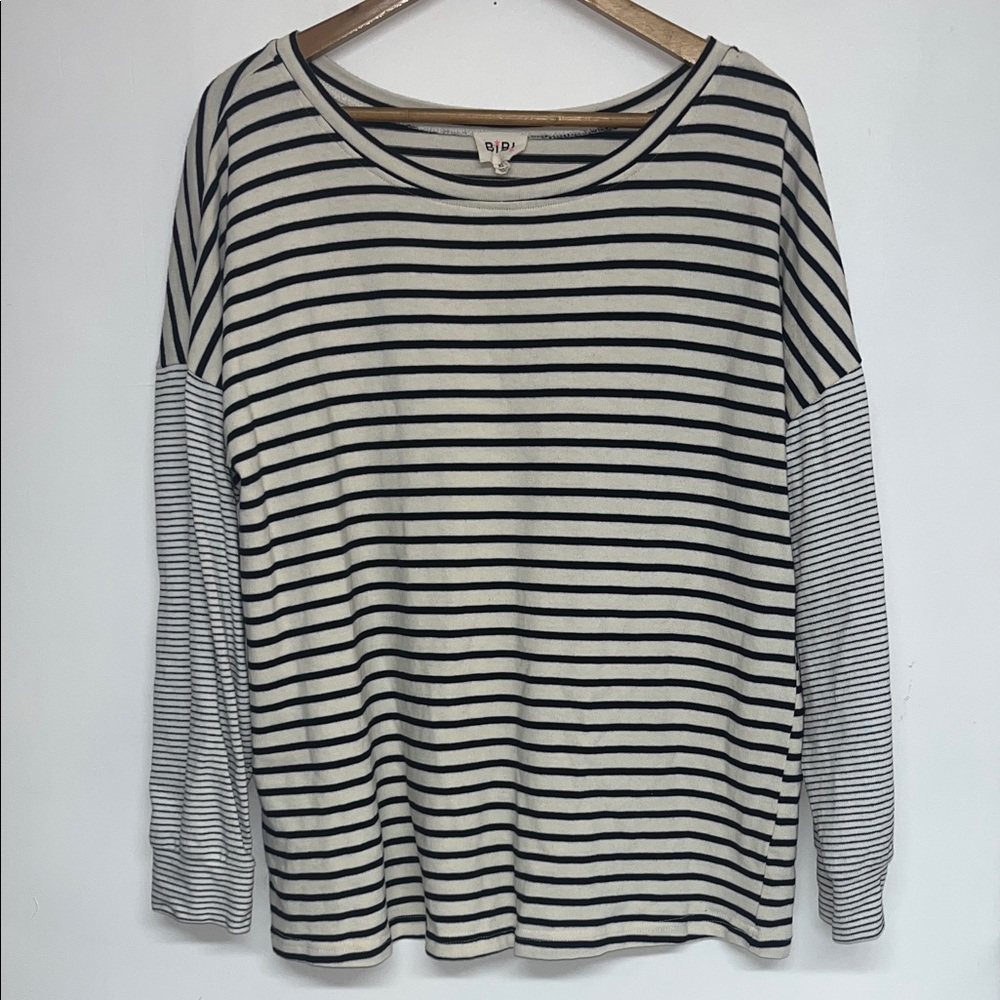 BiBi Sz XL 100% Cotton Black and Cream Striped Long Sleeved Top #boutique #cozy